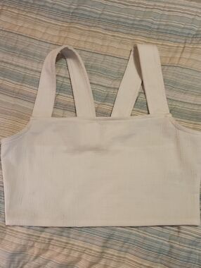 Roxy White Textured Square-Neck Crop Top
